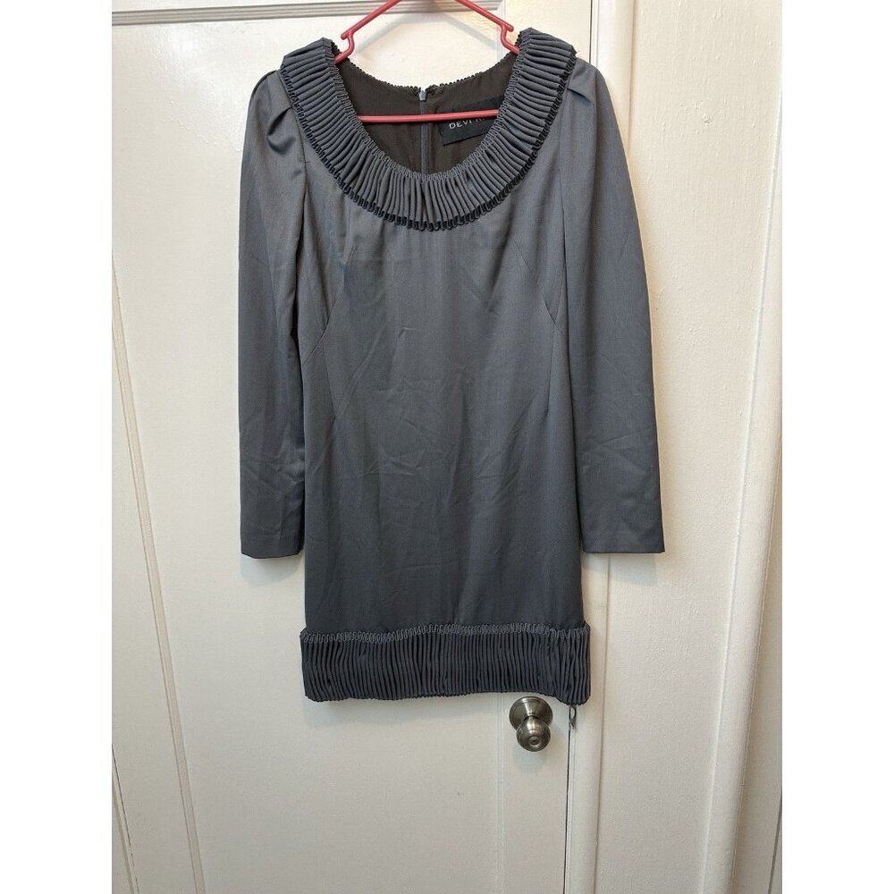 Devi Kroell Knee Length Dress Sz 2‎ Gray Silk Lined Pleated Designer Cashmere